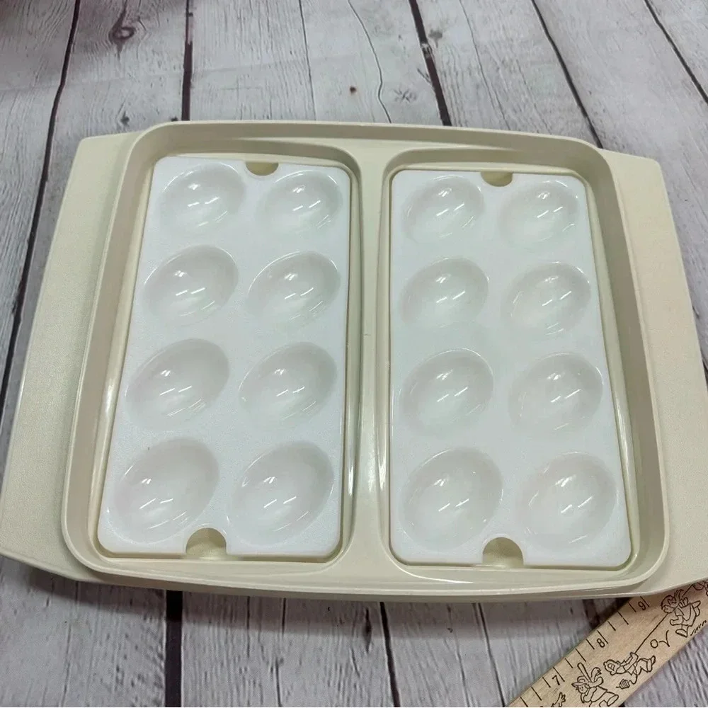 Vintage Tupperware Egg tray almond with white trays